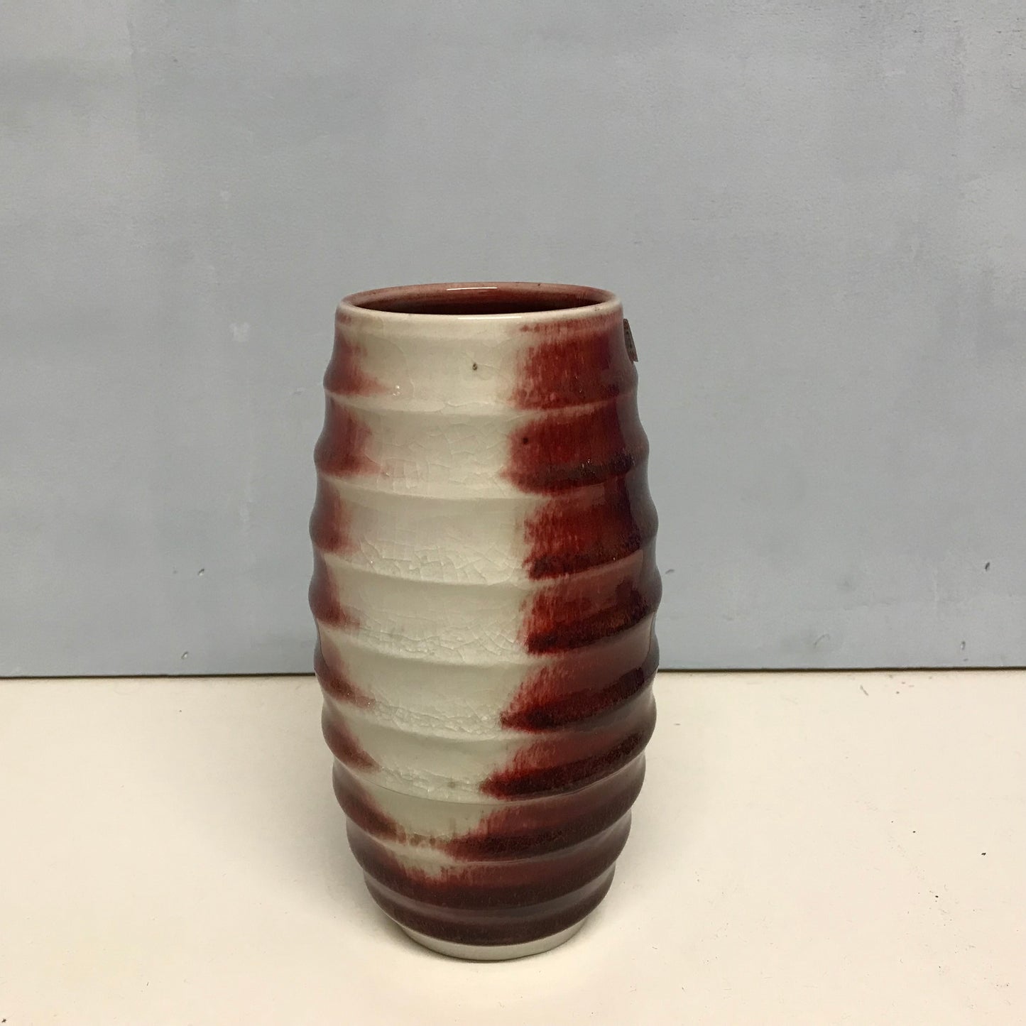 1980s Bergundy and Grey Vase